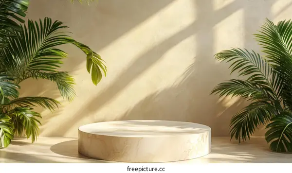 Beige Minimalist Product Display with Tropical Plants