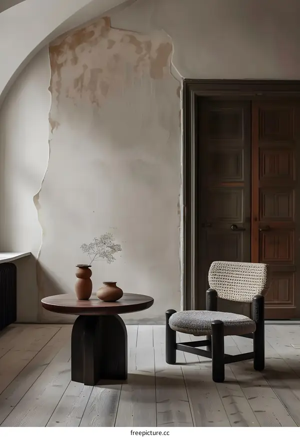 Minimalist Interior Design with a Wooden Table and Chair