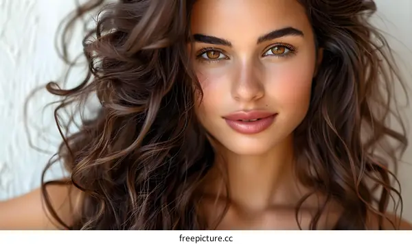 portrait of a beautiful young woman with long brown hair and brown eyes