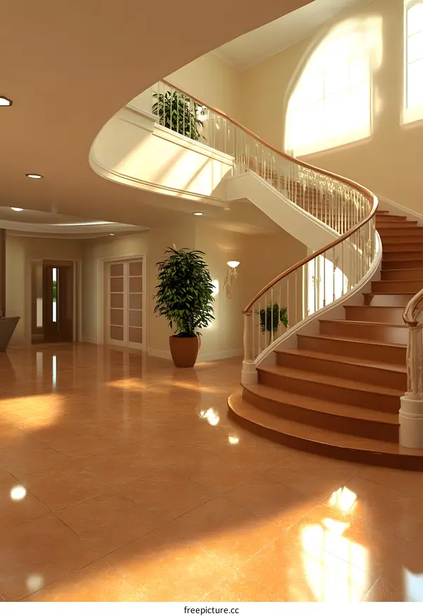 Modern Interior Design With Curved Staircase