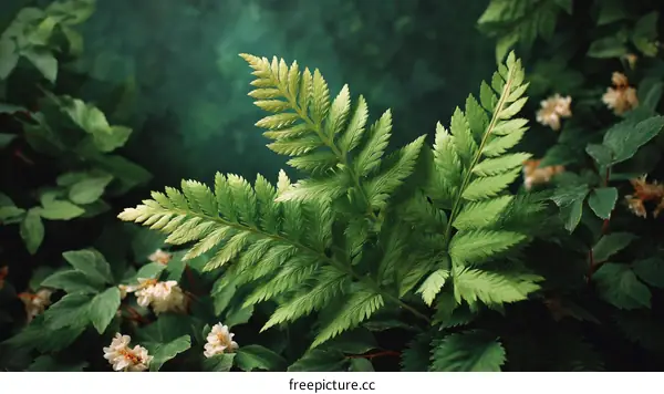 Close-up View of Lush Green Ferns and Foliage