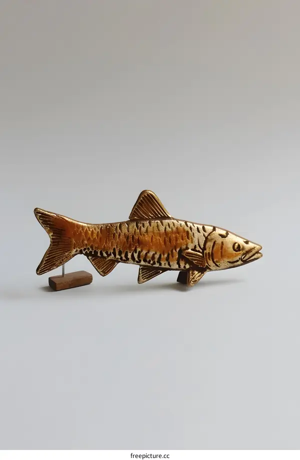 Golden fish sculpture on a white background