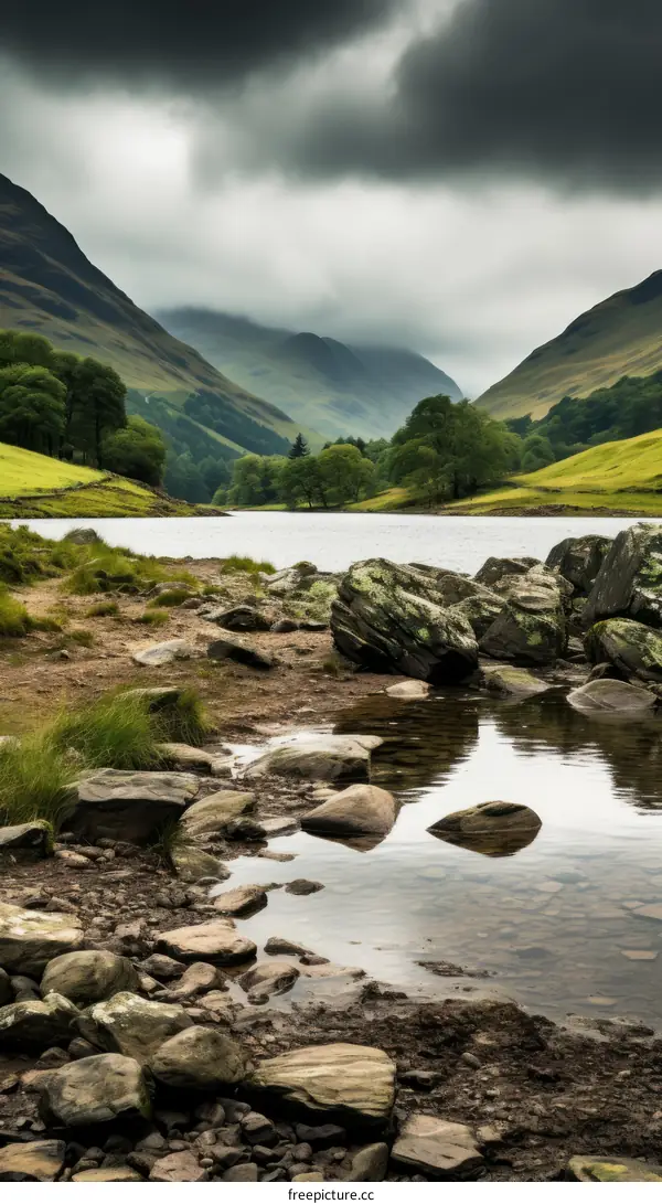 Mountain Lake Landscape with Dramatic Clouds