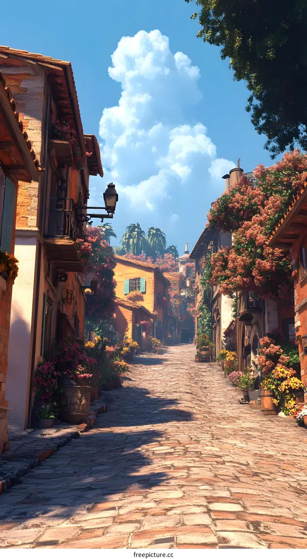 Cobblestone Street in a European Village