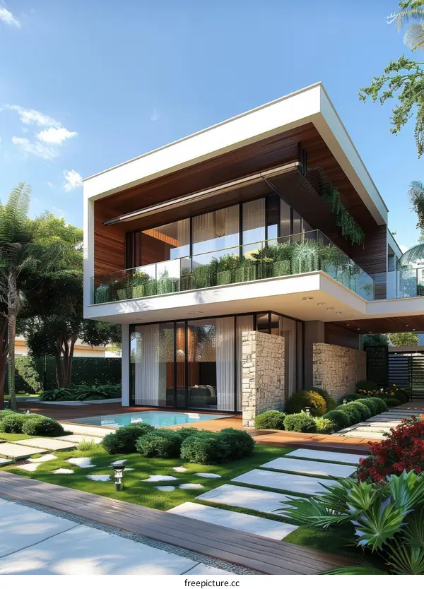 Modern Luxury House Exterior Design with Lush Landscaping