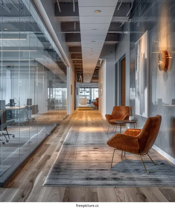 Modern Office Hallway with Glass Walls
