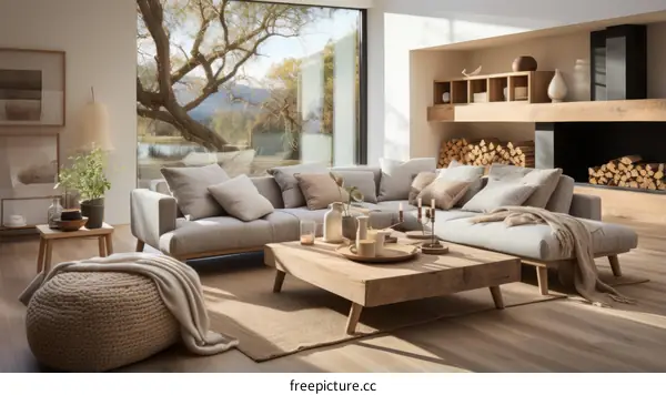 Modern Living Room With Sectional Sofa and Fireplace