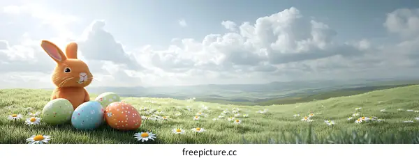 Easter Bunny and Eggs in a Meadow Illustration