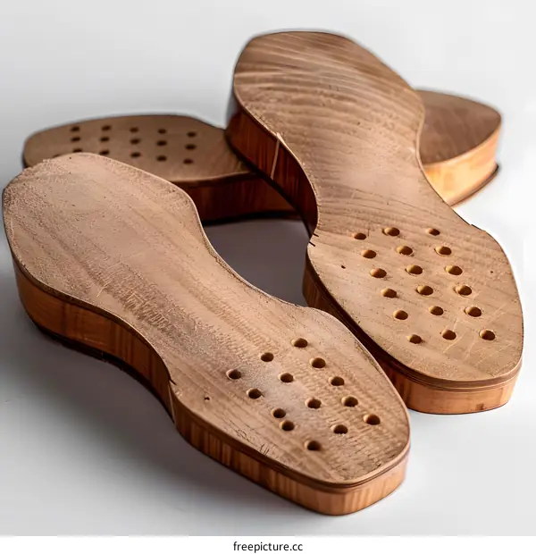 Wooden shoe insoles on white background