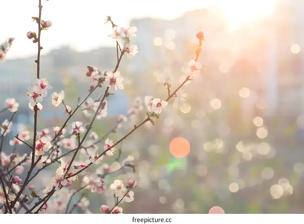 White Flowers Branch Spring Blossom Sun Light