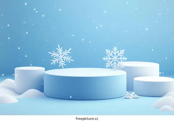 Winter Scene with Three Cylindrical Platforms