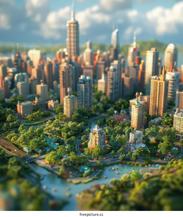 Digital Art Illustration of a Cityscape with Park