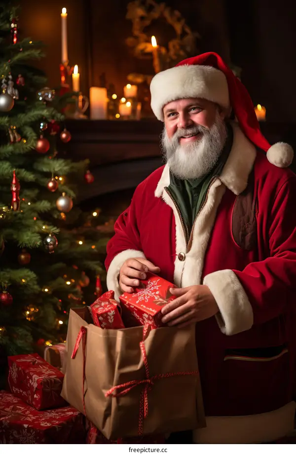 An illustration of Santa Claus delivering presents on Christmas Eve