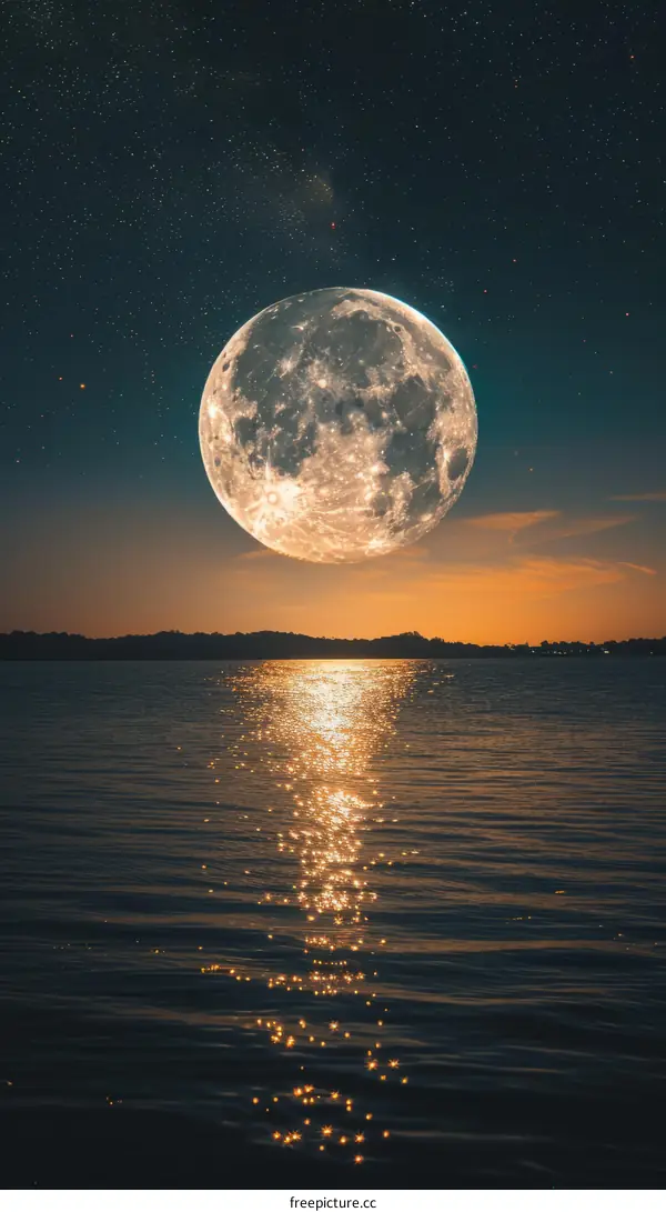 Tranquil Full Moon Rising Over a Still Lake