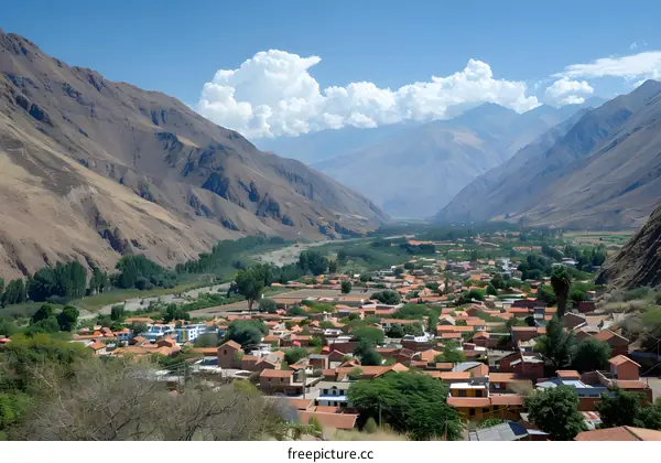 A Bolivian village nestled in the Andes Mountains