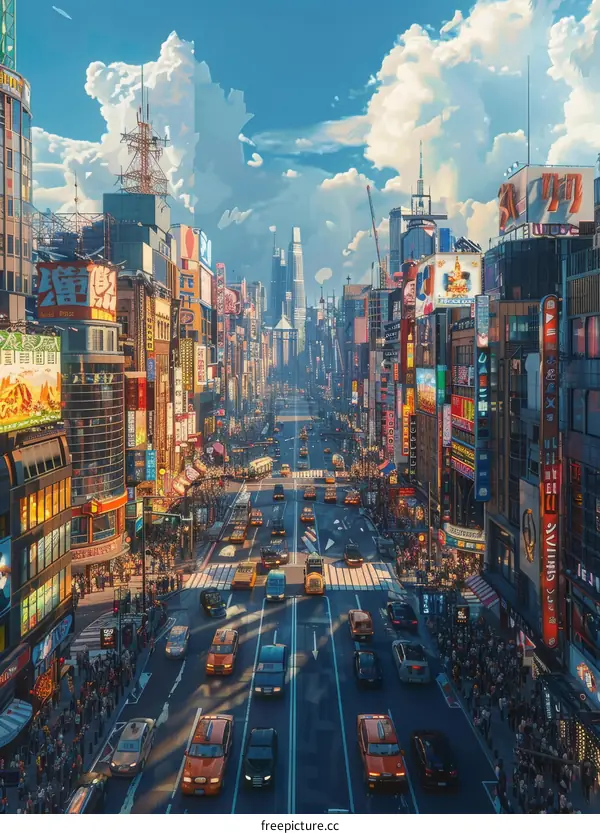 A Vibrant Cityscape with Crowded Streets