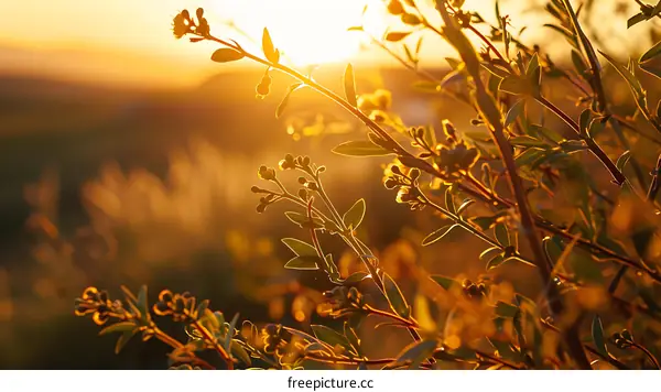 Golden Hour Sunset Light Through Branches
