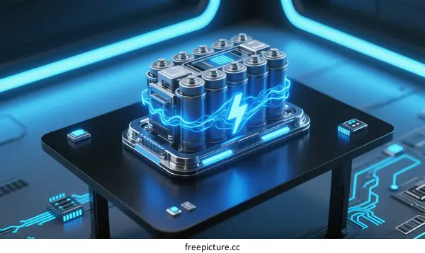 Modern Rechargeable Battery Pack with Lightning Symbol Illustration