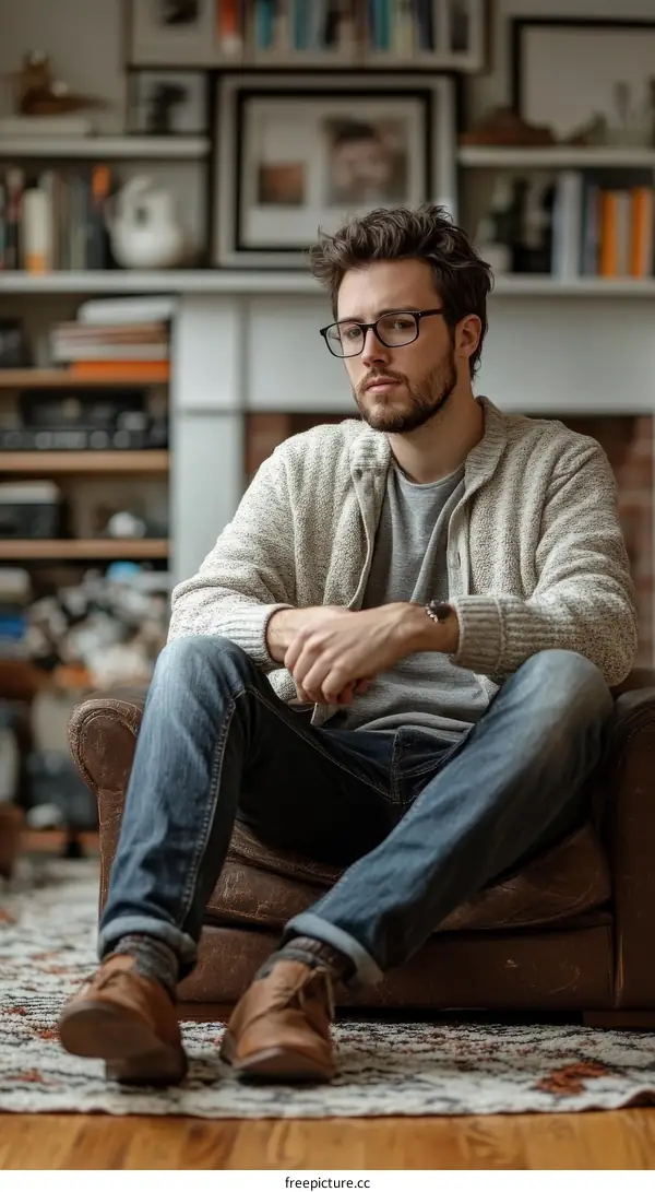 Casual Man Sitting in Armchair
