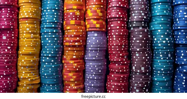 Stacks of Casino Chips in Various Colors