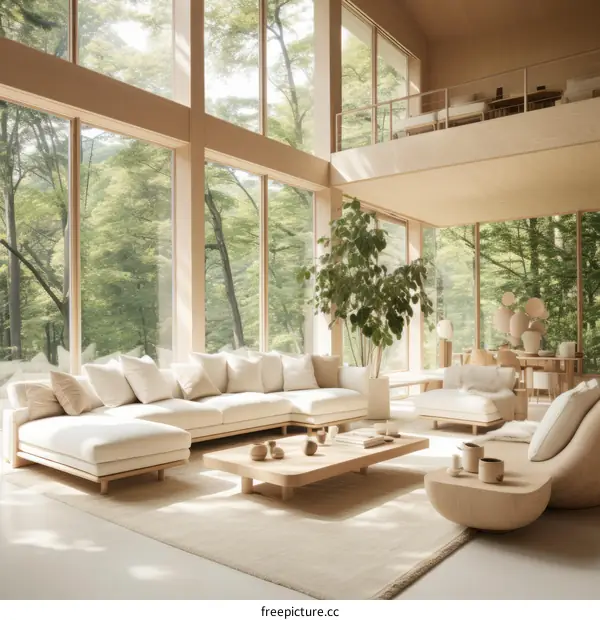 Modern Wooden House with Large Windows in the Forest