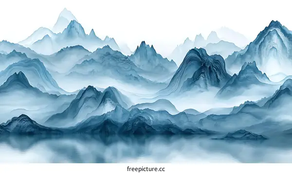 Misty Mountainscape  Chinese Ink Painting Style