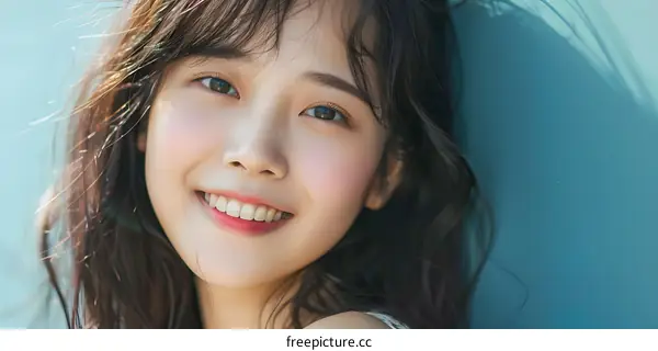 Smiling Woman with Long Brown Hair