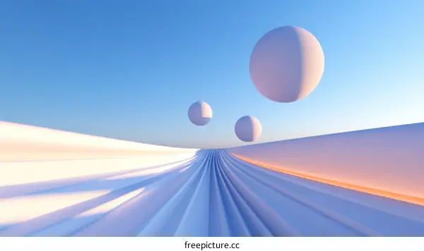Abstract Geometric Landscape with Floating Spheres