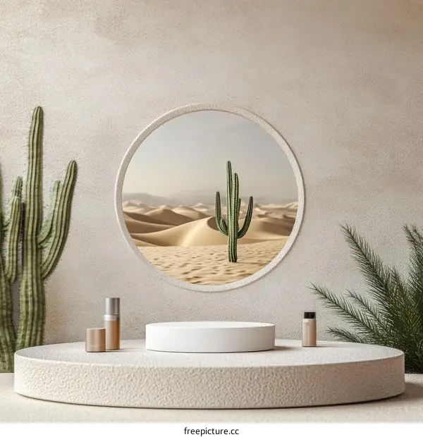 Desert Scene Display Podium with Cactus
