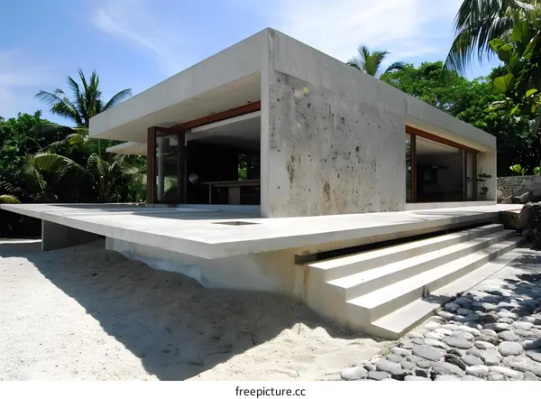 Modern Concrete House with Tropical Landscape