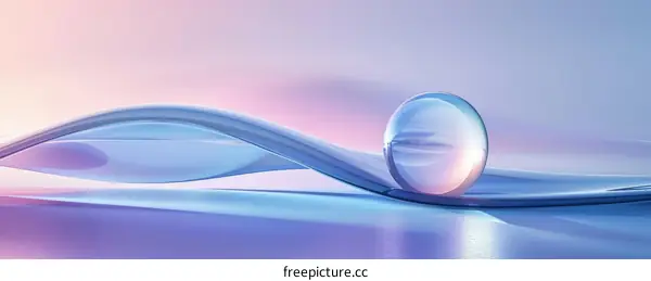 3D rendering of a glass ball on a curved surface