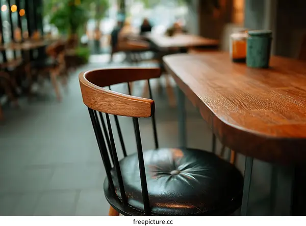 Wooden Cafe Chair and Table Detail