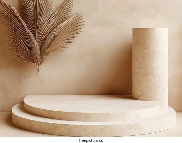 Beige Minimalist Product Display with Dried Palm Leaf Decor