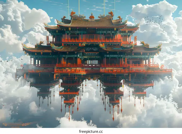 Floating Chinese Temple in the Sky