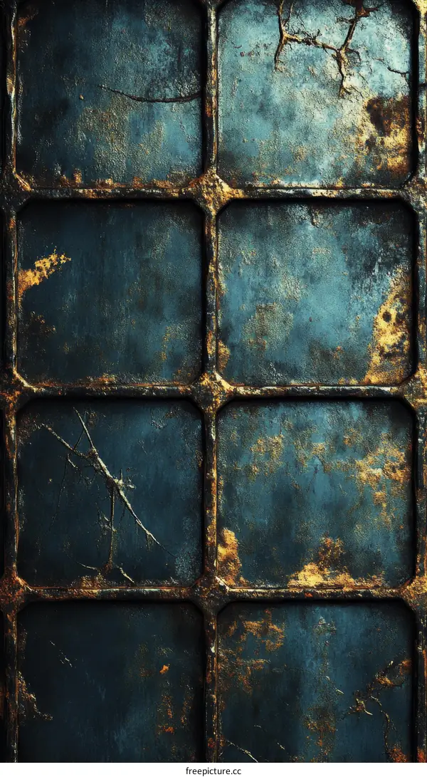 Rusty Metal Window Illustration with Geometric Design