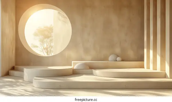 Beige Minimalist Interior Scene with Circular Window