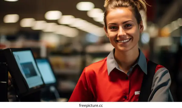 Portrait of a young female supermarket employee