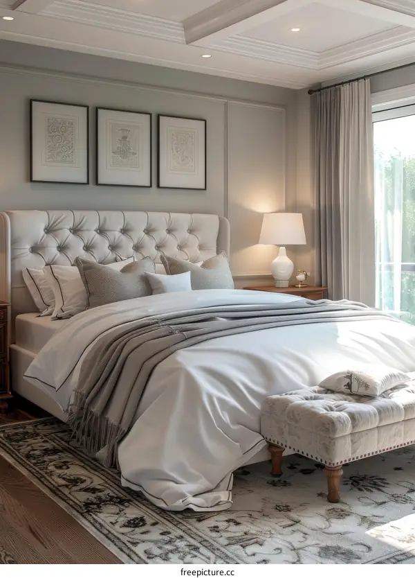 Classic White and Gray Bedroom Interior Design