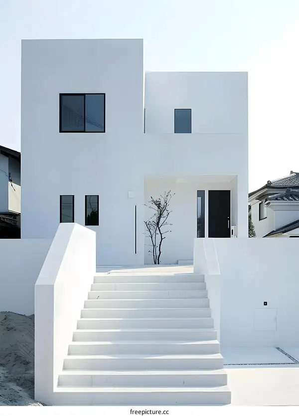 Modern White Minimalist House Exterior Design
