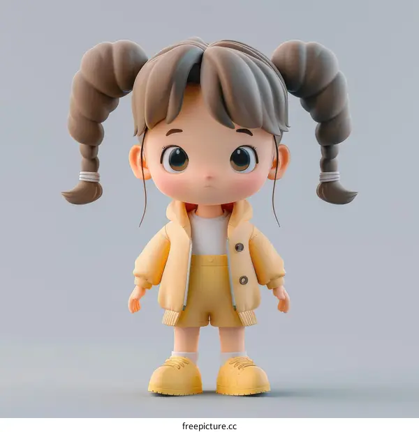 Cute Cartoon Girl in Yellow Outfit