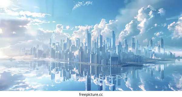 Floating City of Tomorrow with a Reflection