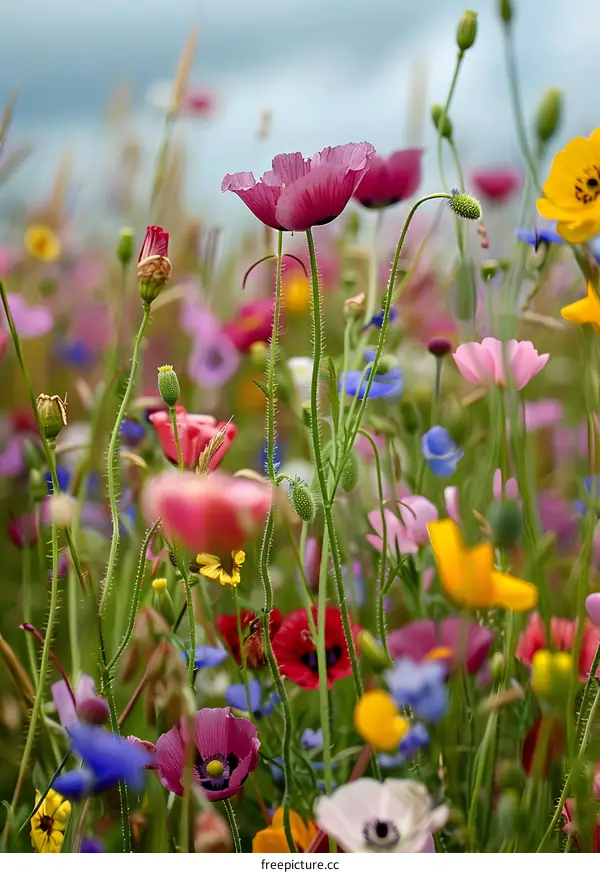 Colorful Wildflowers Blooming in Field