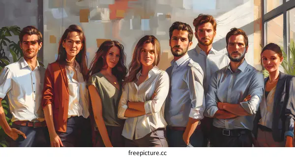 Group of business professionals posing in an office