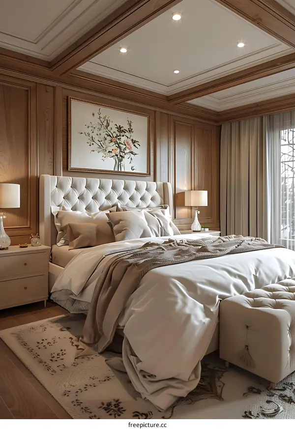 Wooden wall panels headboard background wall design效果图