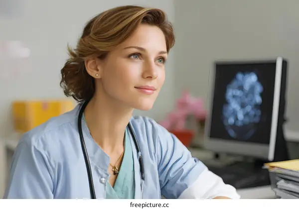 Female Caucasian Doctor in Medical Office