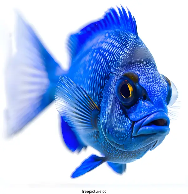 A blue fish with a yellow eye