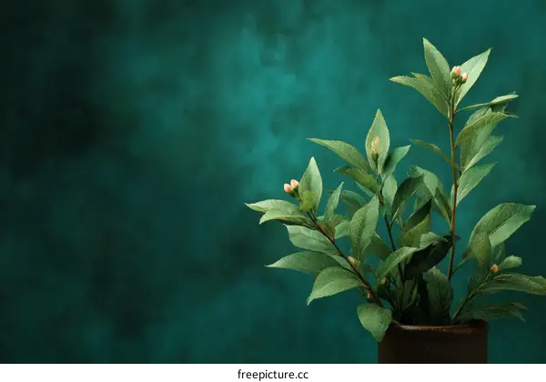 Green Plant Arrangement on Teal Background