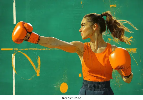 Powerful Female Boxer Illustration