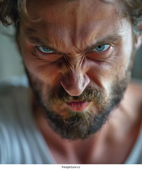 Close Up Angry Man Portrait