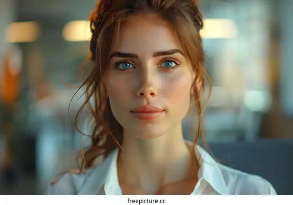 portrait of a beautiful woman with freckles and blue eyes
